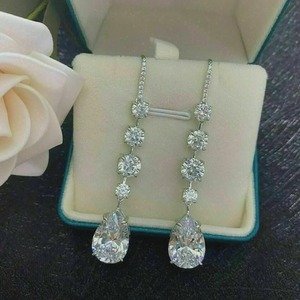 Luxury Lab Grown Diamond Pear Shape Drop <b>Earrings</b> | Long <b>Dangle</b> Bridal <b>Earrings</b> 925 Sterling <b>Silver</b> Custom Jewelry Manufacture - Product Image 1