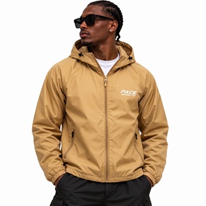 <b>mens</b> sand beige outdoor windbreaker hooded zip light weight nylon water resistant workout <b>rain</b> jacket streetwear <b>coat</b> - Product Image 1