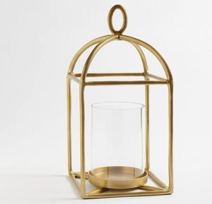 Lanterne en métal doré de luxe, style verre, porte-bougie hurricane avec boucle de suspension, décoration moderne pour table et sol - Product Image 1