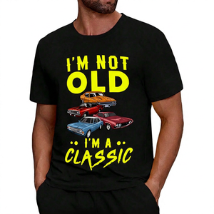 T-shirt pour homme « Je ne suis pas vieux, je suis un classique » avec imprimé voitures vintage, décontracté, manches courtes, col rond, coupe classique - Product Image 6