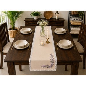 Cotton Embroidered <b>Table</b> <b>Runner</b> | Decorative Lace Edge Dining <b>Table</b> <b>Runner</b> - Product Image 2