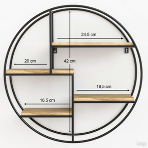 Estante de Pared Redondo Industrial con Marco Metálico, Estante de Almacenamiento Flotante para Sala de Estar, Dormitorio, Decoración del Hogar - Product Image 4