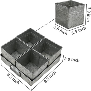 Set of 4 Shabby Chic <b>Small</b> Vintage <b>Vase</b> Farmhouse Flower Planter, Rustic Galvanized Metal Pots with Metal Tray Planter - Product Image 4