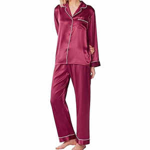 Women <b>Summer</b> Spring Autumn Solid Sleeping <b>Pyjama</b> Set Breathable Eco-Friendly 100% Silk Comfortable Soft Nightwear Home Wear - Product Image 2