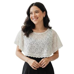 Lace <b>Shrugs</b> <b>for</b> Women, Stylish Cape Poncho <b>Shrug</b> Top loral Pattern Loose Knit Cover Up Wraps <b>for</b> Evening <b>Dress</b> - Product Image 1