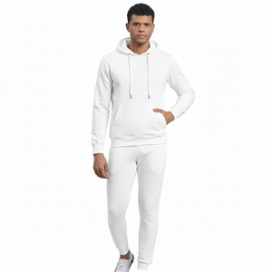 Survêtement d'hiver personnalisé pour hommes, coupe skinny, à capuche, respirant, épais, imprimé couleur unie, style streetwear, avec pantalon évasé superposé, vente en gros - Product Image 3