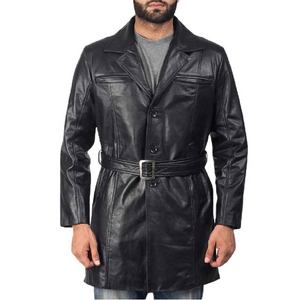 Abrigo de Cuero Negro Jordan para Hombre, Calidad Premium, Elegante Ropa de Invierno, Prenda Exterior Duradera y Moderna, Diseño de Abrigo Largo - Product Image 1