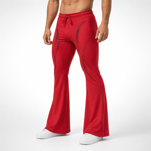 <b>Men</b> Printed Drawstring Waist Yoga Leggings Flare Leg Gym Workout Tights 100% Polyester Quick Dry <b>Men</b> <b>Base</b> <b>Layer</b> Sports <b>Pants</b> - Product Image 2