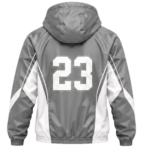 Veste coupe-vent pour homme en gros avec capuche réglable, motifs numérotés et sections latérales contrastées pour l'entraînement en équipe - Product Image 2