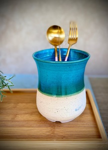 Porte-ustensiles en céramique artistique, double teinte, glaçure réactive, grès, cuit à haute température, durable, organisateur de cuisine haut de gamme - Product Image 6