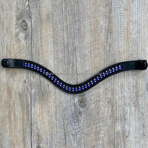 Banda de cuero genuino para cejas de caballo, banda personalizada con 1 fila de cristales turquesa, cadena de diamantes de imitación, banda ostentosa para cejas, negro o marrón - Product Image 4