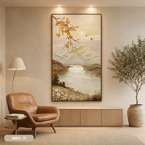 Impresión en lienzo de paisaje clásico con montaña, río, cascada y ciervos, decoración de pared interior enmarcada, NUI3-11 - Product Image 4