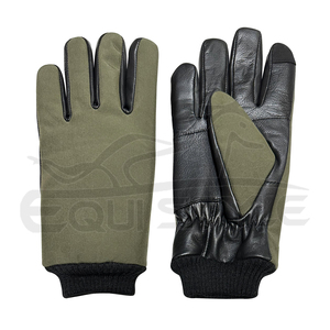 Guantes de Cuero Verde Oliva con Palma Negra, Forro Suave, Puño Acanalado, Largura hasta la Muñeca, para Uso en Exteriores en Invierno, Estilo Sencillo, Guantes de Seguridad para Caza - Product Image 1