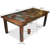 Table à manger DIVADI, mobilier d'intérieur, style Java, patchwork, démontable, en bois de bateau récupéré, design durable, écologique