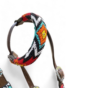 Ensemble de cuirasse de course de chevaux équestres western personnalisable matériau en cuir avec sangle de flétrissement perlée utilisation d'équitation - Product Image 5