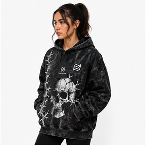 Acid Wash Hoodies For Women Oversized Casual Style Hooded Collar Cotton Material Quick Dry Ladies Hoodies In <b>Low</b> MOQ - Product Image 4