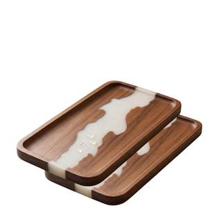Plateau de service rectangulaire en bois et résine naturelle, artisanal, de style impérial, moderne et décoratif, pour la maison et la cuisine - Product Image 4