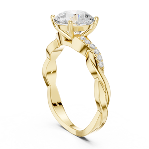 Bague de fiançailles solitaire en or jaune avec diamant taille ronde, élégante alliance pavée pour femme - Product Image 3