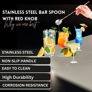 Wholesale Manufacturer Stainless Steel <b>Bar</b> Spoon with Red Knob Professional Mixing Cocktail Stirrer for Cocktails Beverages - Product Image 2