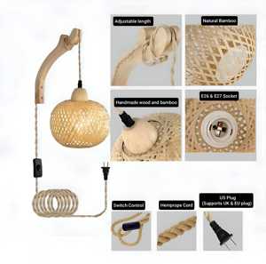 Handmade Bamboo Woven <b>Wall</b> <b>Sconce</b> Retro Farmhouse Bedside Lamp Eco Friendly <b>Wall</b> <b>Light</b> Fixture OEM Supplier Vietnam - Product Image 3
