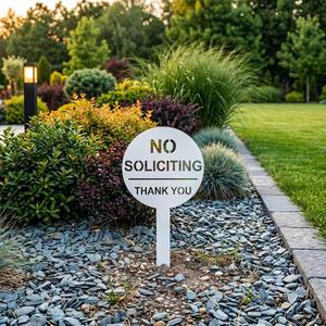 Panneau de jardin en métal « Pas de sollicitations » blanc, ornement artificiel résistant aux intempéries, piquet de jardin extérieur personnalisé, revêtement en poudre - Product Image 5