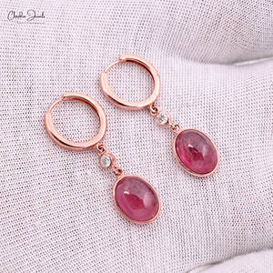 Pendientes Colgantes de Turmalina Rosa Natural de Calidad Premium de 5.03CTW con Cierre de Seguridad, Pendientes de Oro Sólido de 14k con Diamantes, Venta al por Mayor - Product Image 3