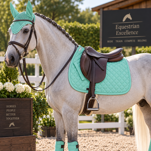 Twill Sports All Purpose Jumping Saddle Pad Set with Mesh Neck <b>Cover</b> Mint Green Polyester Quilted Design Training Accessory - Product Image 3