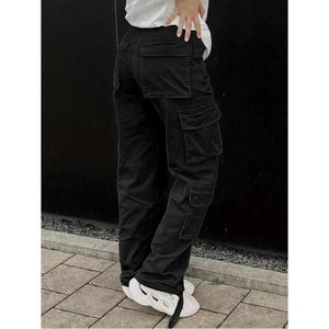 2025 femmes Cargo pantalon taille haute Baggy Y2K droite jambe large avec poches respirant Streetwear taille basse - Product Image 1