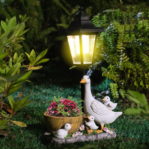 Lampes solaires de jardin d'extérieur en résine, pot de fleurs en forme de canard avec lampe décorative, statue d'animal étanche pour cour, patio, aménagement paysager - Product Image 2
