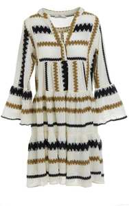 Vestido Mini de Algodón Jacquard para Mujer, Estilo Boho, Cuello en V, Manga Campana - Product Image 2