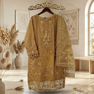 Conjunto de Traje para Mujer para el Festival Eid, Lujoso, con Bordado en Organza, Formal, de 3 Piezas, para Fiestas y Bodas, Producto en Demanda - Product Image 4