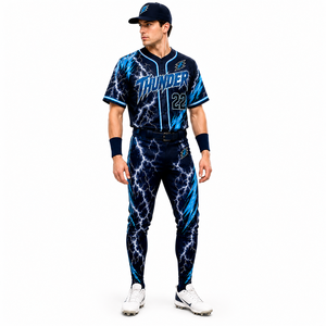 Thunder Baseball Uniform Set Sublimated Jersey Pants Men's <b>Athletic</b> Team Wear Custom Logo Design Breathable Polyester - Product Image 1