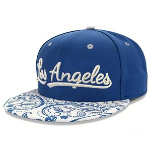 Gorra Snapback Bordada de Los Ángeles, Azul y Blanca con Borde Paisley, 6 Paneles, Unisex, Estilo Urbano, de Sarga de Algodón - Product Image 2