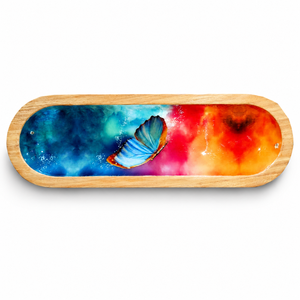 Plateau en bois imprimé papillon pour attraper les cendres d'encens |   Porte-encens décoratif pour la méditation, le yoga, l'aromathérapie, la décoration de la maison - Product Image 1