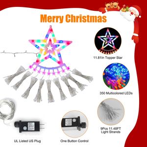 Guirnalda de Luces LED Multicolor de 350 LED con Forma de Estrella de Navidad, 11.48 Pies, Luces de Cadena Impermeables para Interiores y Exteriores con Adorno de Estrella - Product Image 6