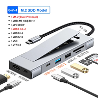 Station d'accueil 8-en-1 M.2 NVMe Type-C Hub USB 3.2 PD100W en alliage d'aluminium pour lecteur de cartes SD TF 2.1 pour ordinateur portable