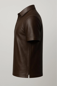 Chemise à manches courtes en cuir véritable noir respirant pour homme, vente en gros, sur mesure, très demandée - Product Image 4