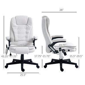 Poltrona da Ufficio Direzionale Comfort in Lino con Massaggio e Riscaldamento, Reclinabile, Braccioli Imbottiti Bianco Crema, Telecomando, Nylon - Product Image 3