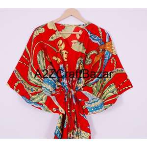 Vestido Kaftan Midi Ecológico 100% Algodón, Cómodo y Elegante, Estampado a Mano, Ropa Casual para Estar en Casa, Prenda India Auténtica - Product Image 2