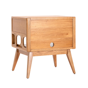 Table de chevet en bois massif avec tiroir et étagère ouverte, table de nuit moderne pour chambre à coucher ou hôtel - Product Image 3