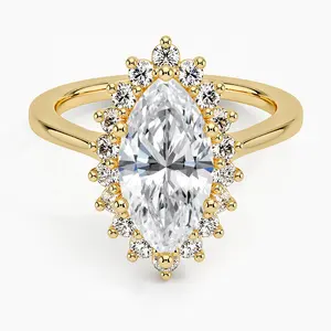 Gemaakt In Indian 18K Echt Geel Goud Cvd Lab Gegroeid Diamant Marquise Geslepen Diamanten Ring Met Gi Certificaat