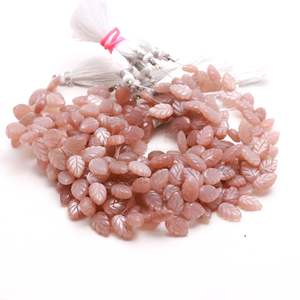 Perles de pierre de lune pêche naturelle en forme de feuille, sculptées à la main, 10-11 mm, pour la fabrication de bijoux et accessoires - Product Image 3