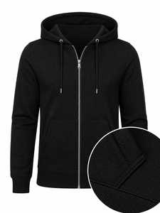 Sweat-shirt à capuche léger et décontracté pour homme, 100 % coton molletonné, avec fermeture éclair intégrale, cordon de serrage et poches kangourou - Product Image 3