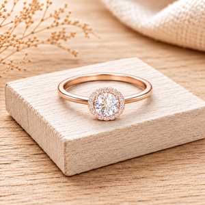 Bague de fiançailles pour femme en or massif antique, sertie d'un halo de diamants ronds brillants de laboratoire, couleur E, clarté VVS, 18 carats, bijoux fins. - Product Image 3