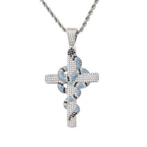 Colgante de Cruz Hip Hop con Diseño de Serpiente, Chapado en Oro de 18K y Micro Pavé de Diamantes de Imitación Plateados, Joyería Unisex para Uso Diario en Oferta - Product Image 5