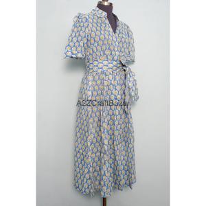 Robe de mariée bohème moderne, robe d'été mi-longue, imprimé floral fait main, coton, robe décontractée pour femme, style kangourou, coupe évasée - Product Image 5