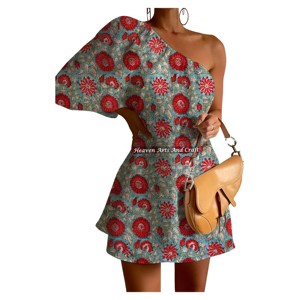 Robe d'été sexy à une épaule et manches bouffantes, imprimée, décontractée, pour la plage, style urbain - Product Image 2