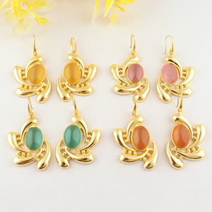 Cat's Eye Dangle Earring Oval Gemstone Statement Stylish Dangle Hook Jewelry Elegant Cabochon <b>Drop</b> Women's Jewelry Fancy Dangles - Product Image 1