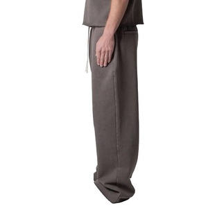 Pantalon de survêtement en coton délavé à l'acide pour hommes, poids lourd, coupe ajustée, hiver décontracté Jogging évasé respirant Panneau latéral imperméable - Product Image 3