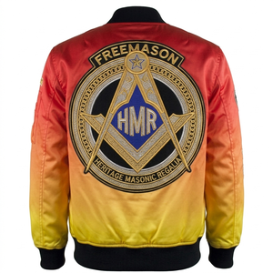 Blouson Bomber d'Hiver pour Membres de la Franc-Maçonnerie avec Col Montant et Broderies Multi-Patchs, Régalia Héritage, Style Universitaire Unisexe - Product Image 2